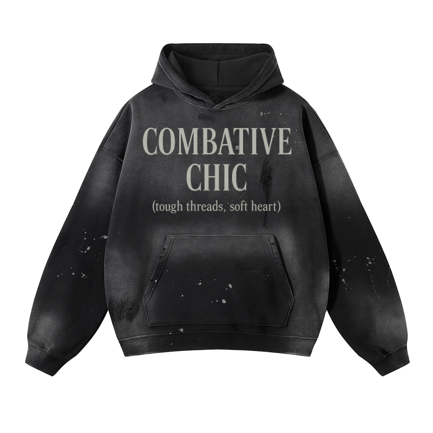 Combative Chic Worn Loud Distressed 
Hoodie
