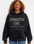 Combative Chic Worn Loud Distressed 
Hoodie