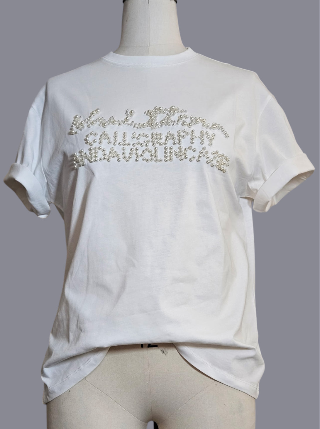 Calligraphy Pearl Beaded Tee