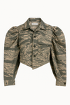 Ragdoll ’25 Camouflage Capelet Puff Sleeve Crop Jacket