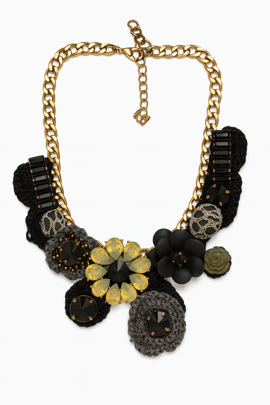 Golden Noir Floral Artisan Statement Necklace