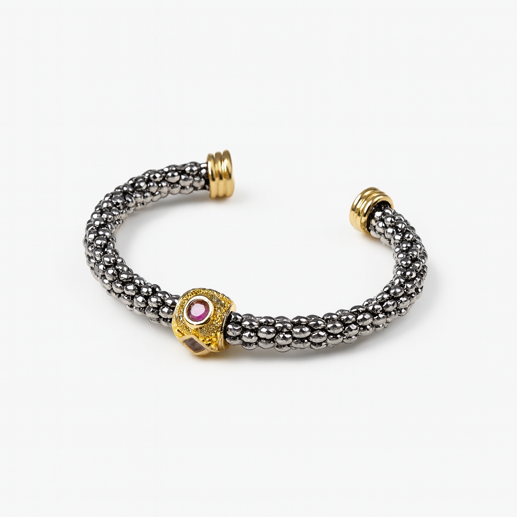 Regal Amethyst Beaded Cuff Bracelet