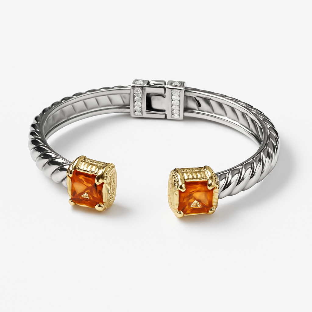 Sunset Citrine Two-Tone Cuff Bracelet